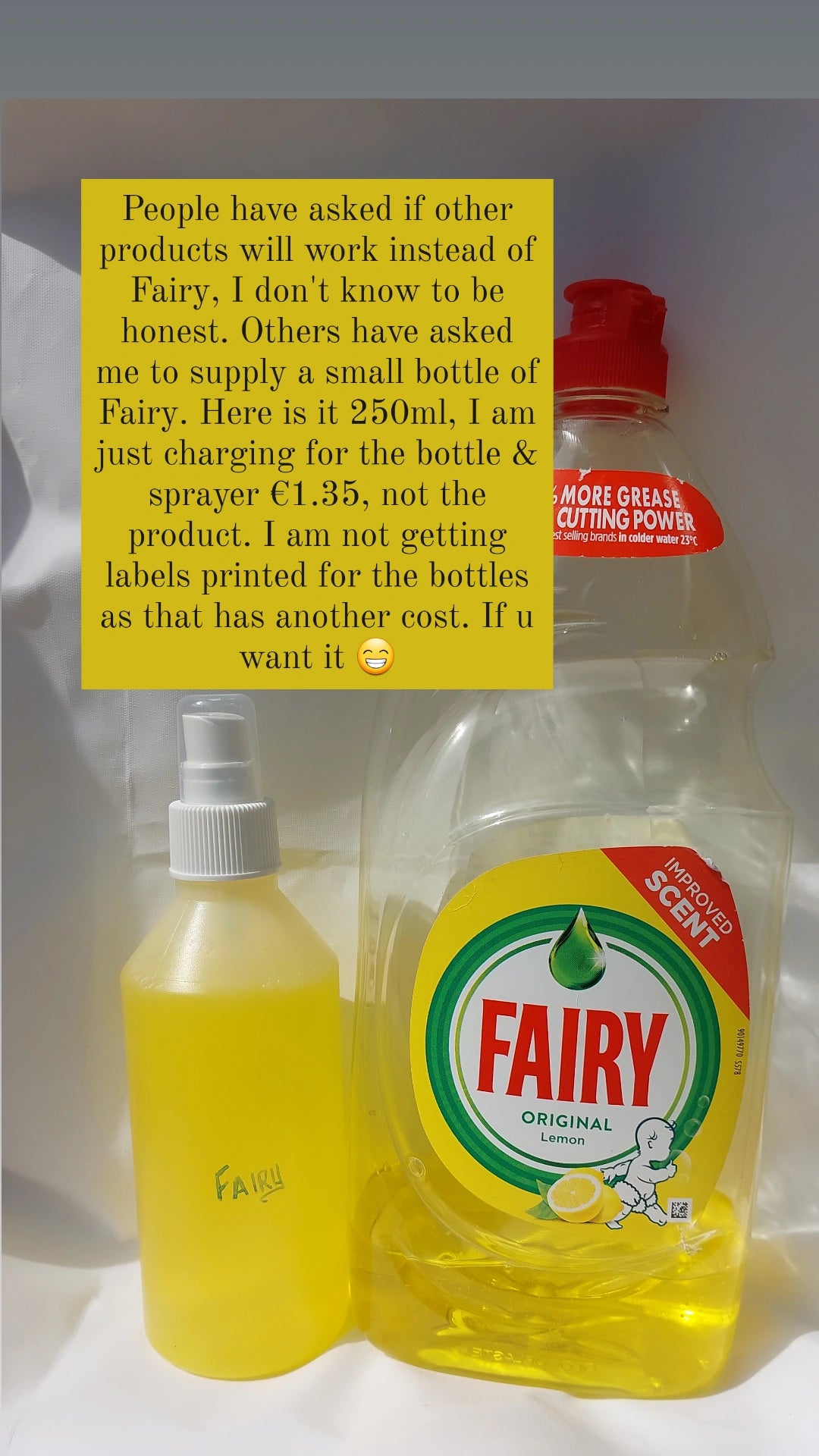 250ml Fairy liquid yellow original lemon