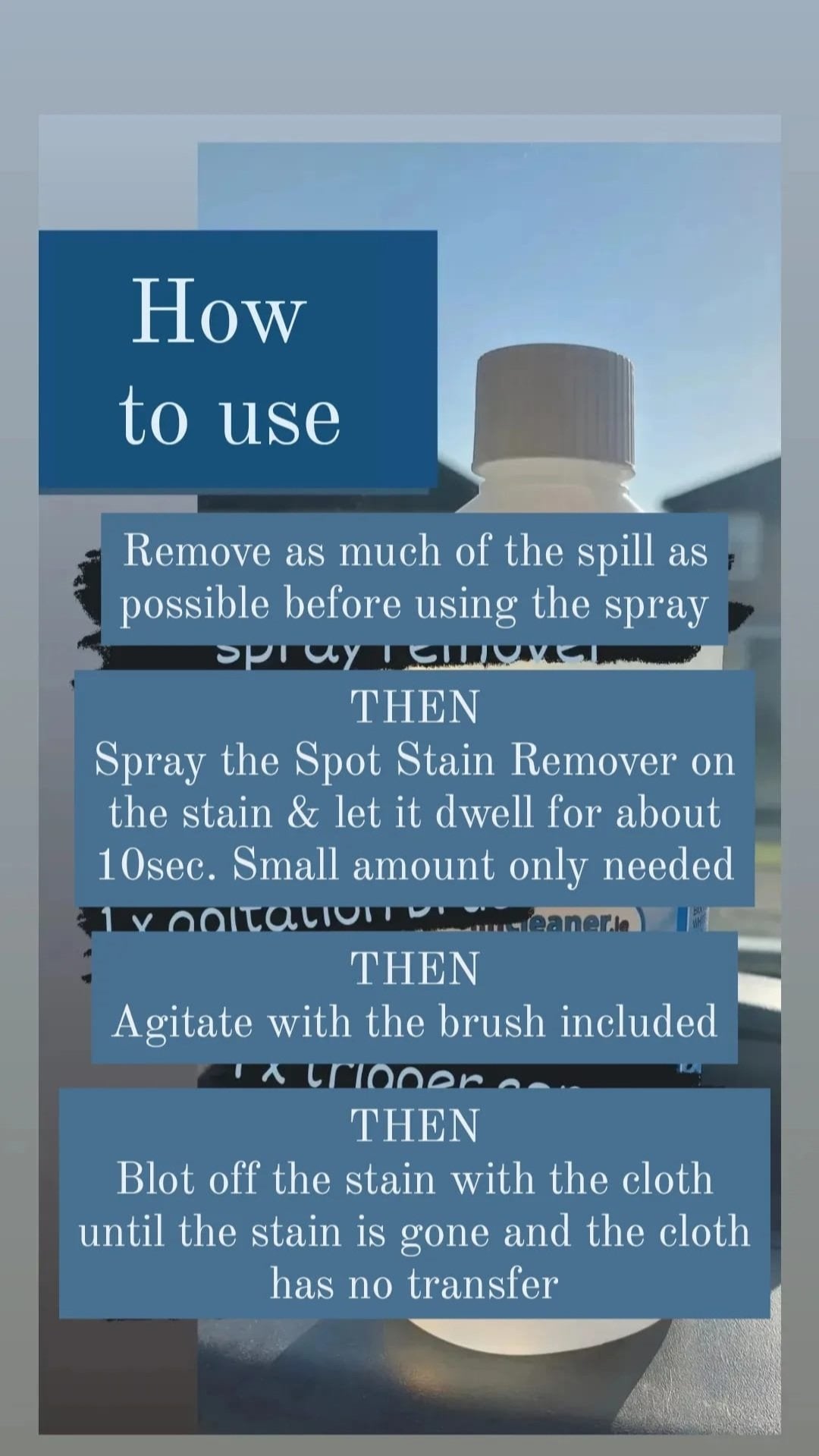 500ml Spot Stain Remover with Nozzle & instruction sheet or choose item with no Nozzle on the website & instruction if u don't need them