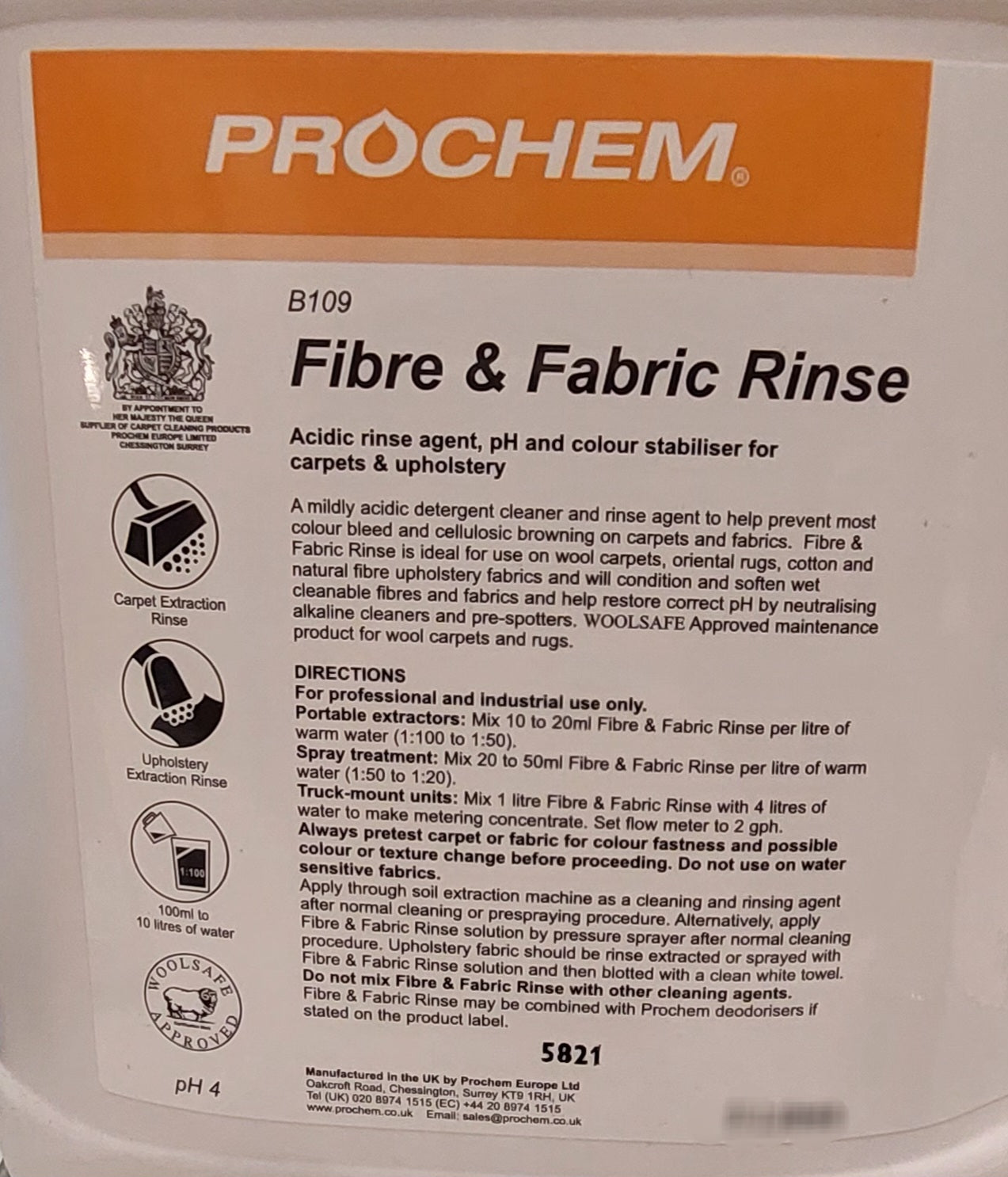 Resume packing 4th March - 1ltr Fibre & Fabric Rinse Prochem